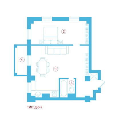 однокомнатной квартиры 60,10 м²