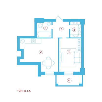 однокомнатной квартиры 47,30 м²