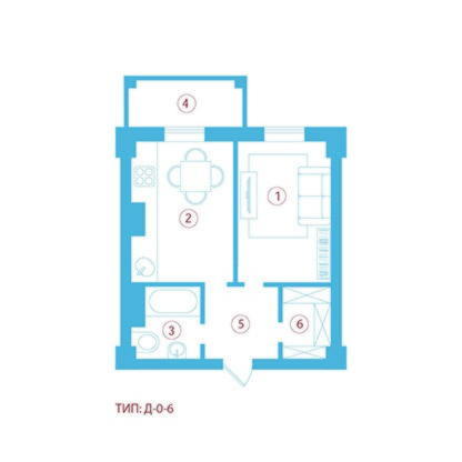 однокомнатной квартиры 39,00 м²