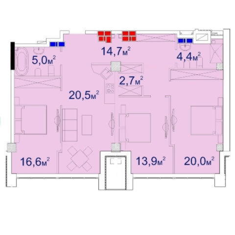 трехкомнатной квартиры 100,64 м²