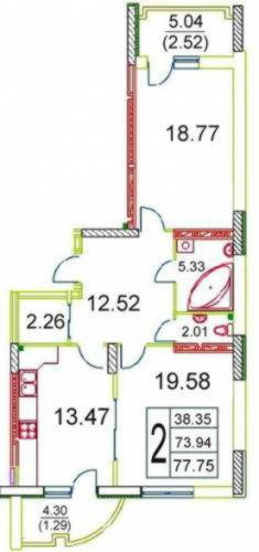 77,75 м²