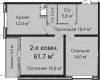 Планировка 61,70 м² Жилой комплекс «Омега»