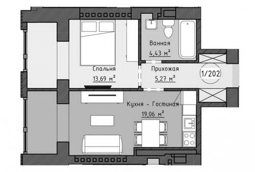 42,45 м²