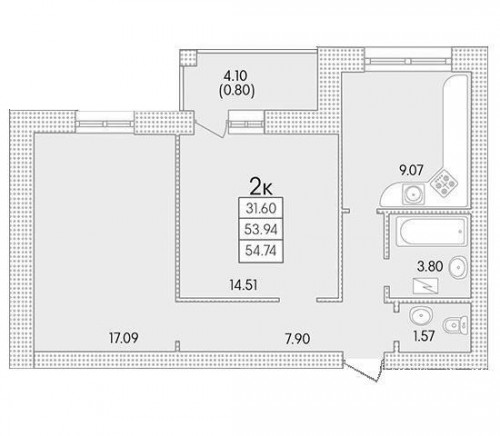 54,74 м²