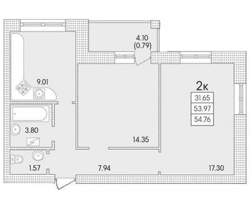 54,76 м²