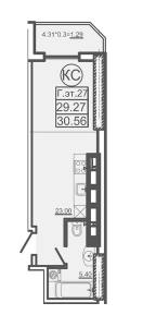 30,56 м²