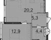 Планировка 42,80 м² Жилой комплекс «Манхэттен»