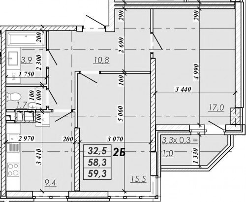 2-комнатная квартира 59,30 м² в ЖК «Реал Парк»