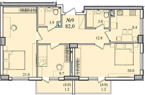 3-комнатная квартира 82,00 м² в ЖК «Восход»