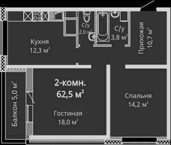 2-комнатная квартира 62,50 м²